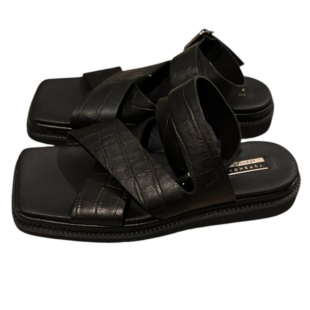 Topshop ASOS Leather Croc Square Toed Ankle Wrap Sandal, size 9 (40)